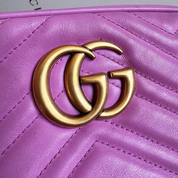 SOLD ‼️GUCCI  Matelasse Small GG Marmont Chain Shoulder Bag Candy Mousse cross - Picture 10 of 15